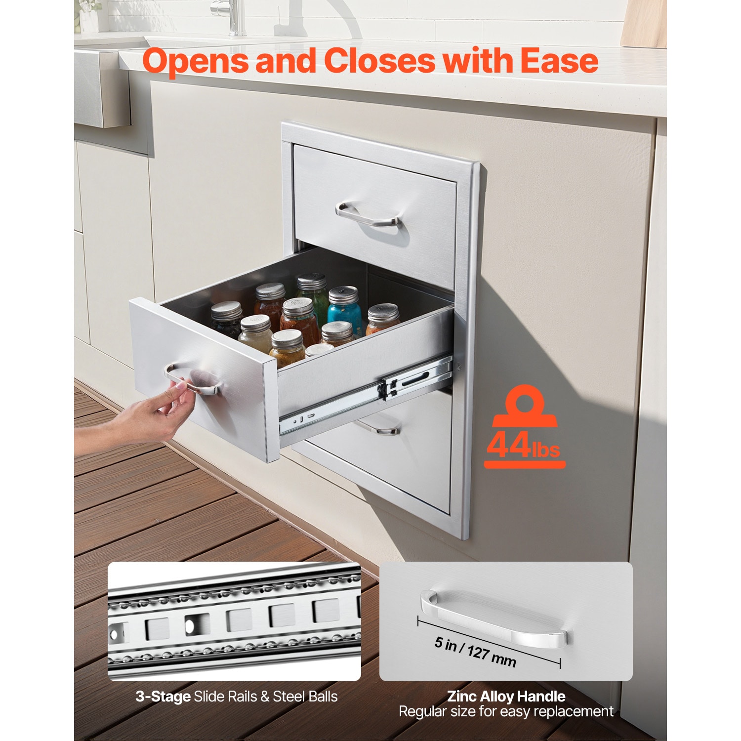 Triple-access Stainless Steel Bbq Kitchen Drawers For Outdoor Grill_voghion.com